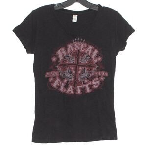 Rascal Flatts Womens Top Cross Made In The USA Short Sleeve Black Size Large IU